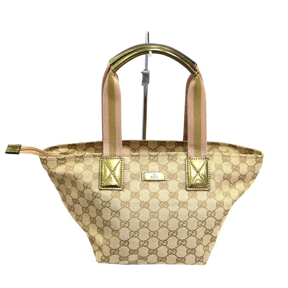 Gucci Tote Bag Canvas Leather Beige GG Pattern